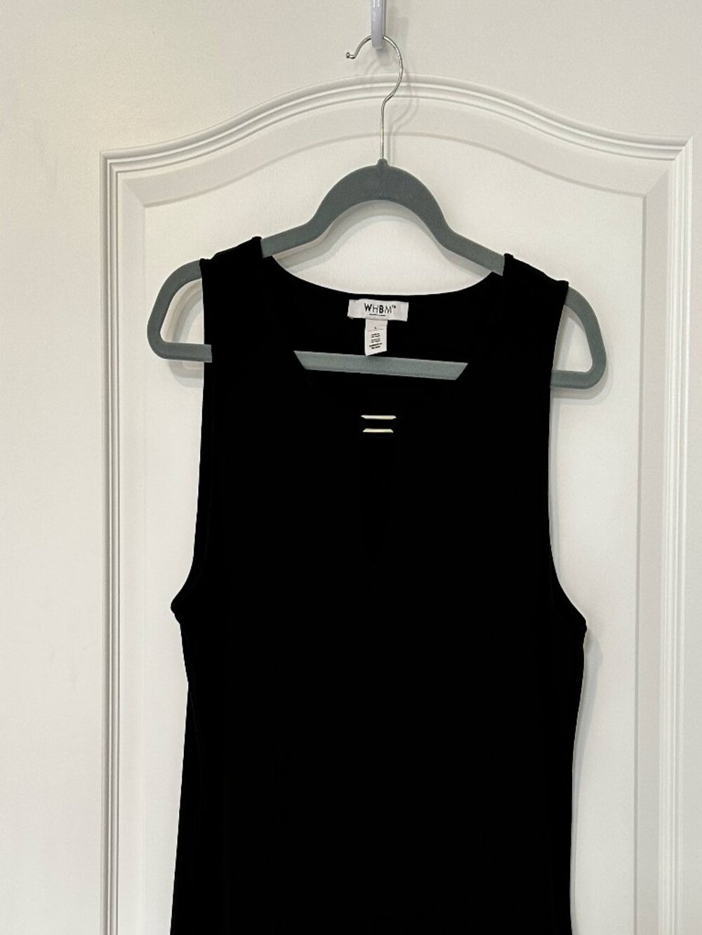 White House Black Market Tank Top Silver Hardware Notch Neck Top - Black, Size L